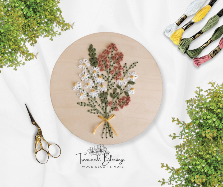 Wood Embroidery Kit - Daisy Bouquet