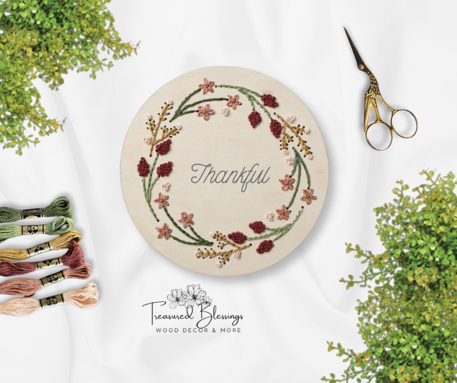 Wood Embroidery Kit - Fall Wreath w/Thankful
