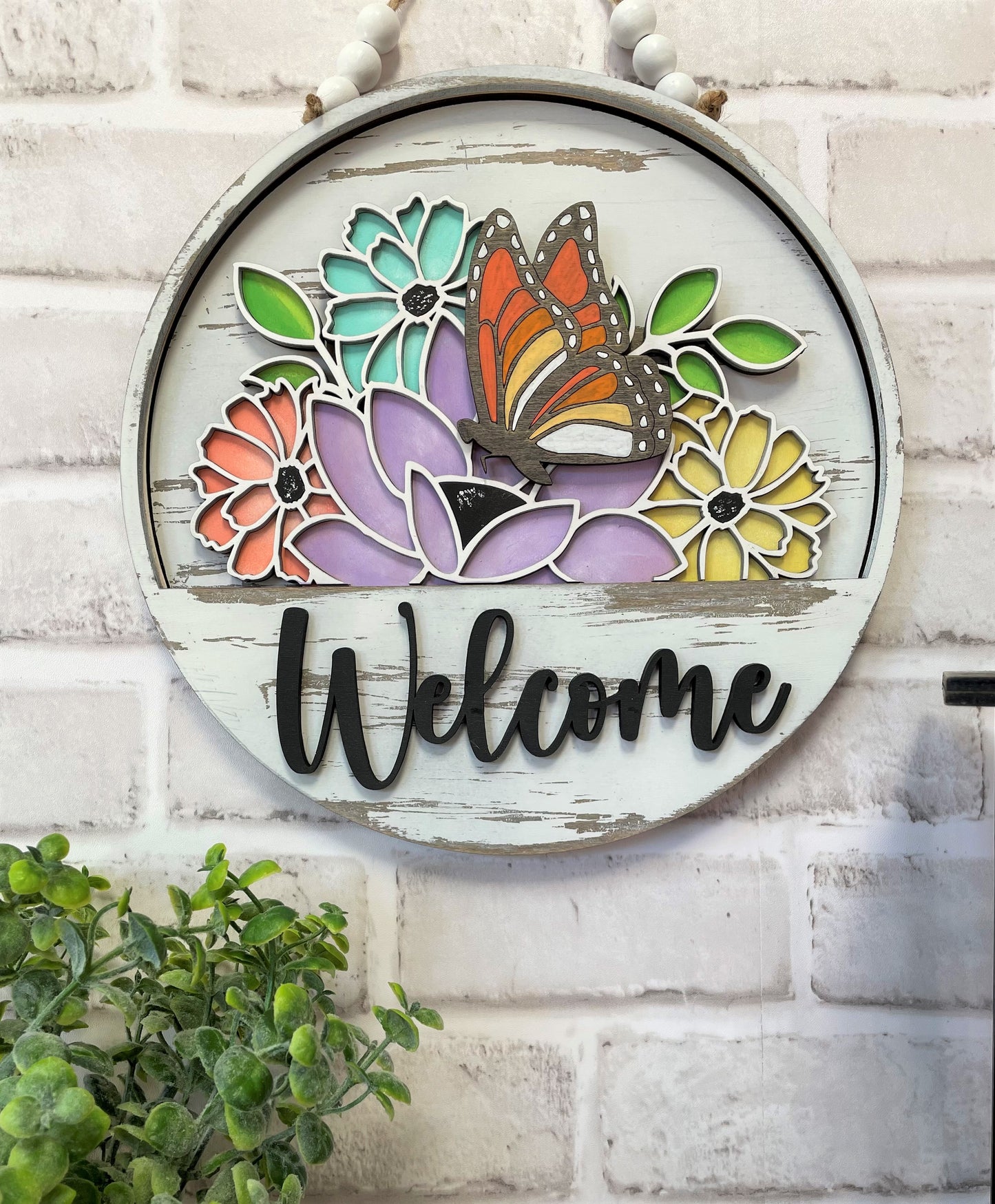 Spring Flowers & Butterfly Insert - Round Interchangeable Door Hanger