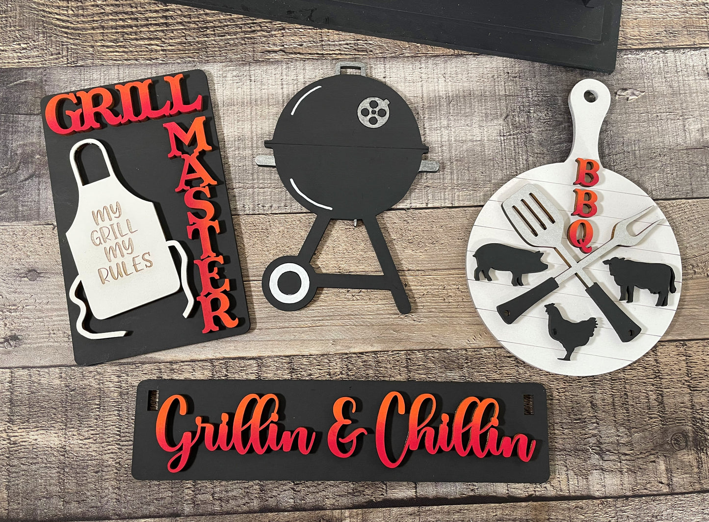 BBQ Grillin & Chillin Interchangeable Set for Wagon/Crate/Raised Shelf