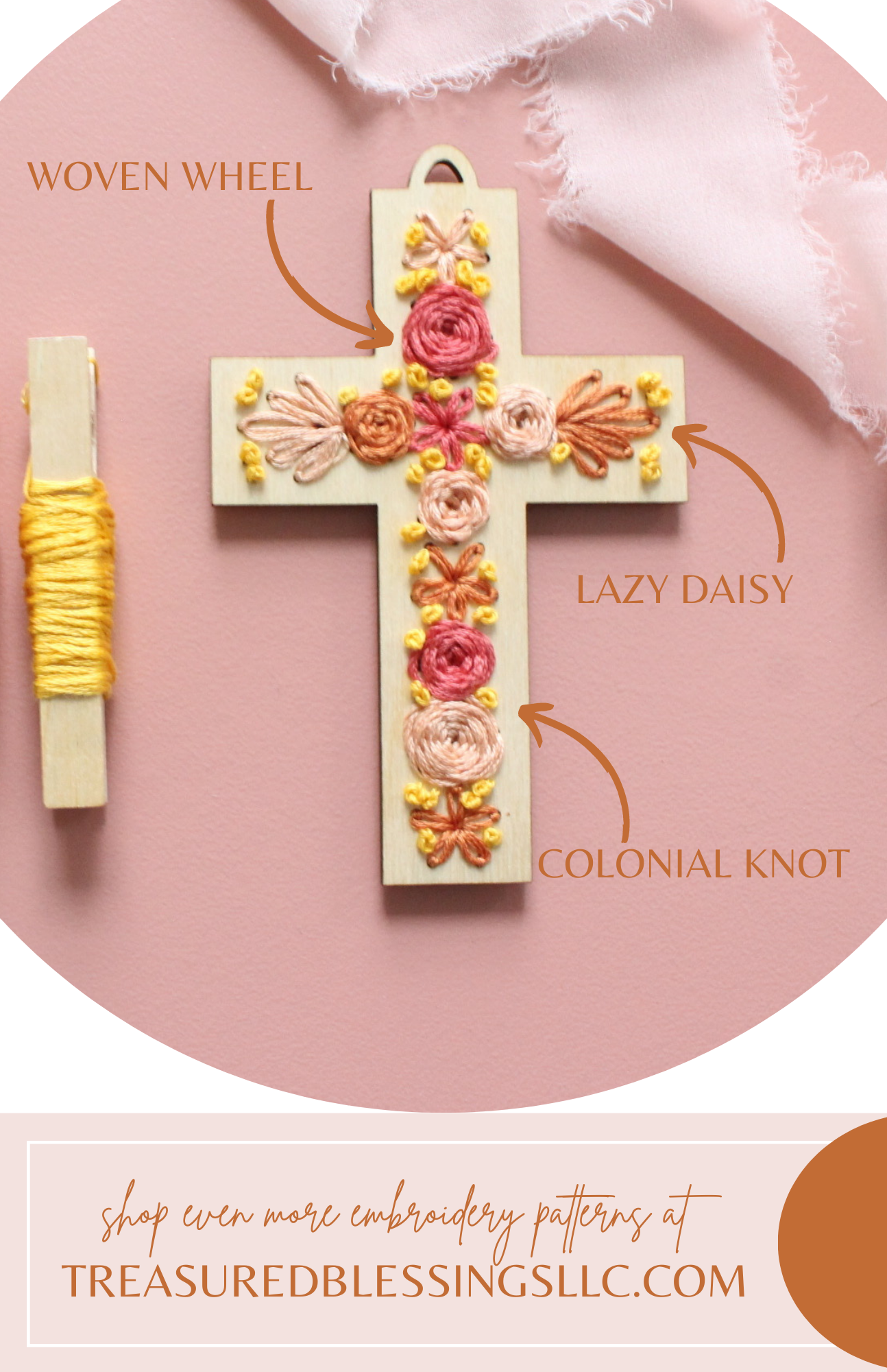 Wood Embroidery Kit - Floral Cross