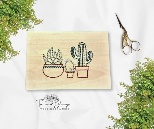 Wood Embroidery Kit - Cactus Trio
