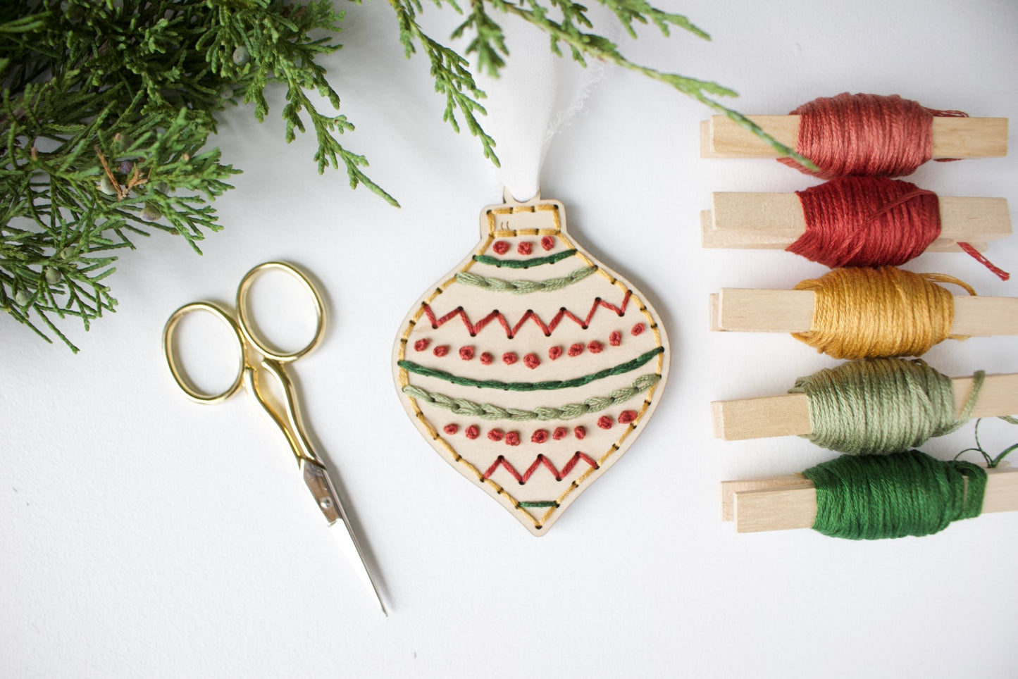 Wood Christmas Ornament Embroidery Kit - 8 Designs