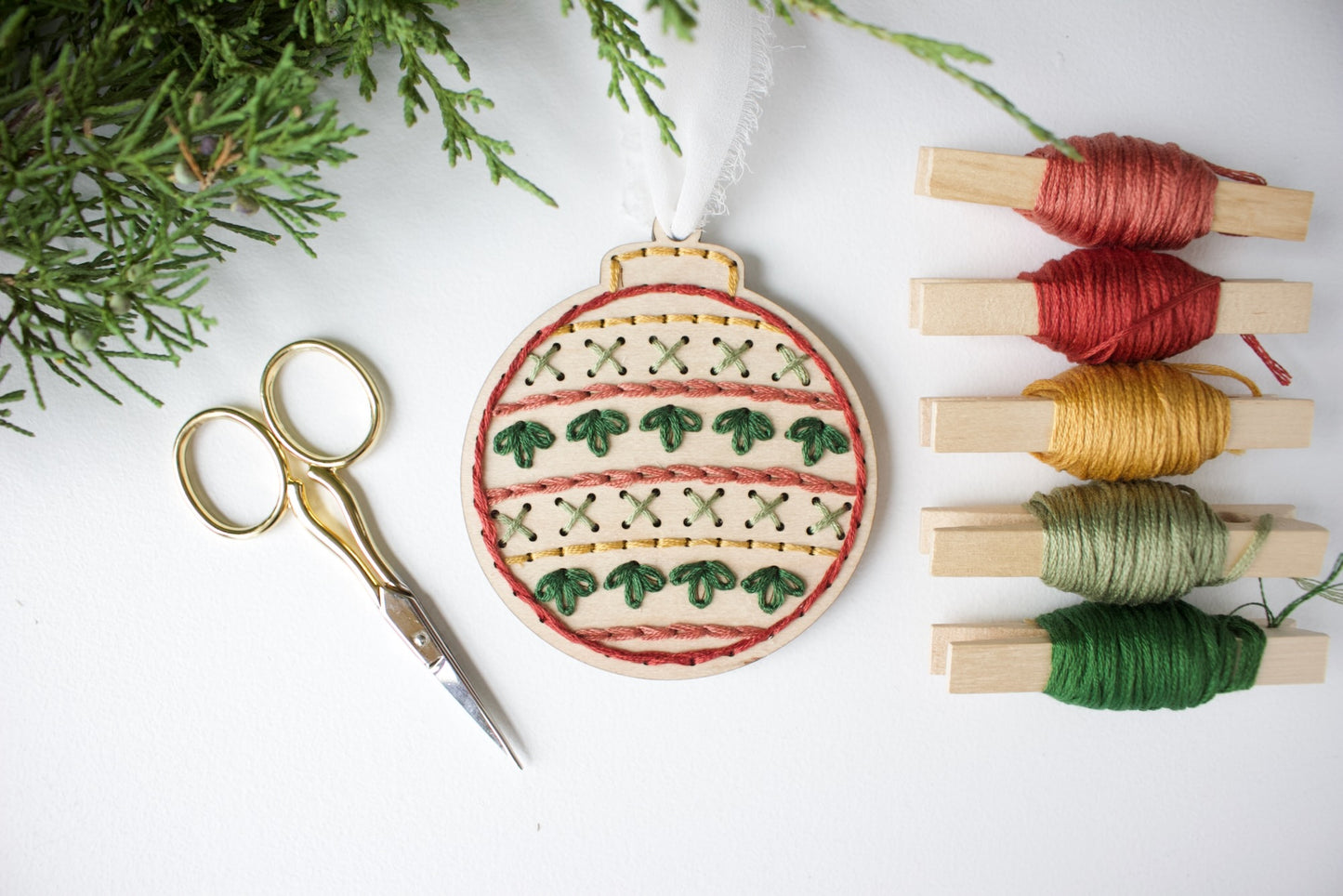Wood Christmas Ornament Embroidery Kit - 8 Designs