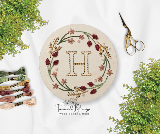 Wood Embroidery Kit - Fall Wreath w/Initial