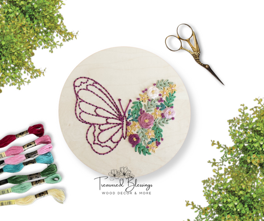 Wood Embroidery Kit - Butterfly Floral Round/Butterfly Bookmark