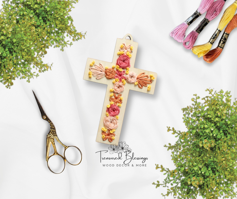 Wood Embroidery Kit - Floral Cross