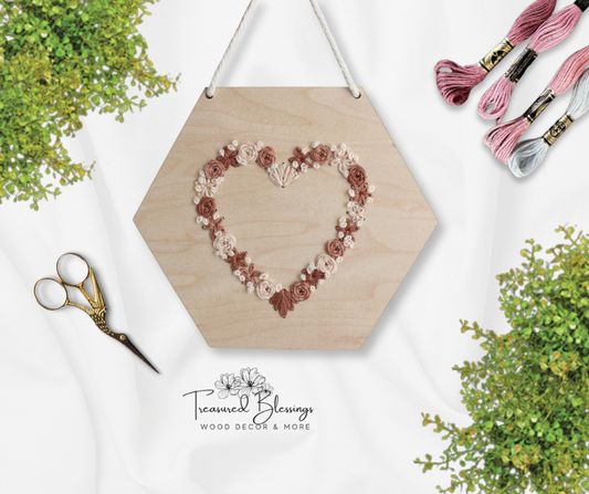 Wood Embroidery Kit - Heart Hexagon