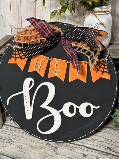 Hey Boo! Halloween Door Hanger - Black