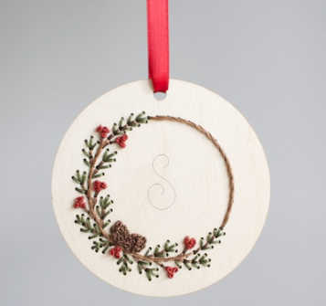 Wood Embroidery Kit - Pinecone Wreath w/Initial