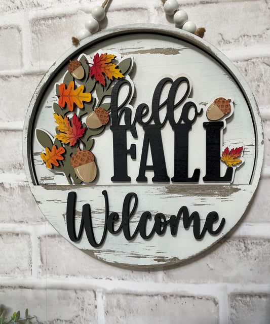 Hello Fall Insert - Round Interchangeable Door Hanger