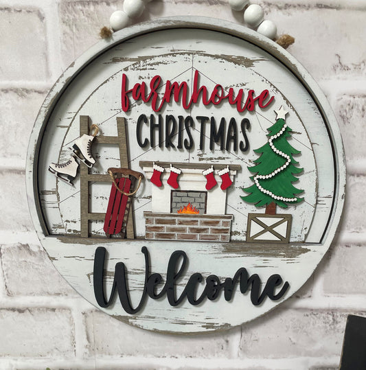 Farmhouse Christmas Insert - Round Interchangeable Door Hanger